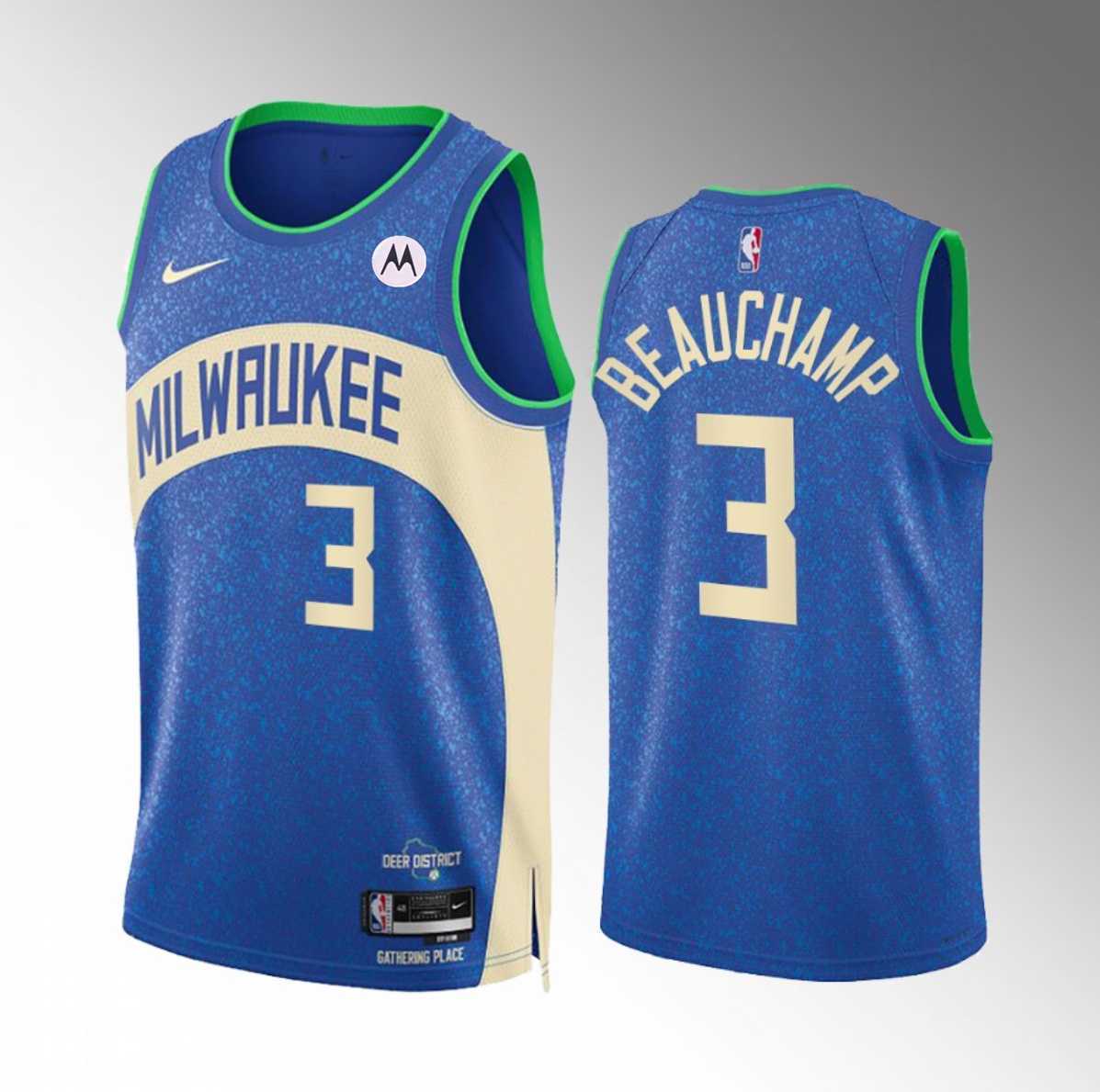 Mens Milwaukee Bucks #3 MarJon Beauchamp Blue 2023-24 City Edition Stitched Basketball Jersey Dzhi->milwaukee bucks->NBA Jersey